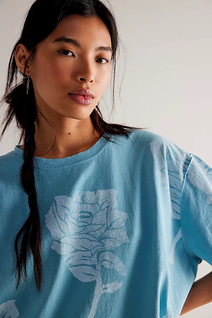Trendy Women's Collection Free People We The Free Painted Floral Tee - Blue Combo