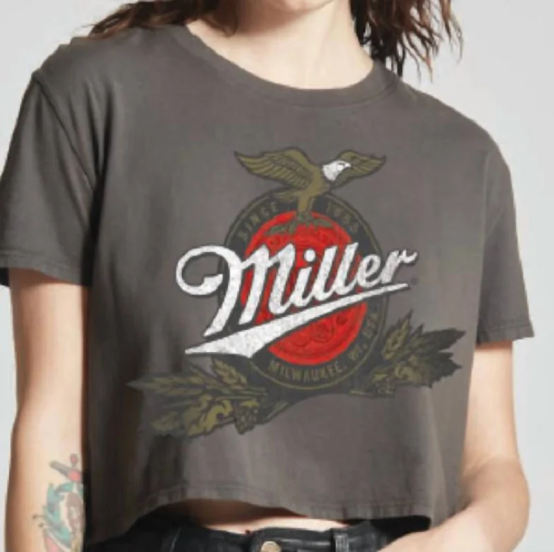 Fashion For Every Occasion Miller Lite Crop Tee In Charcoal