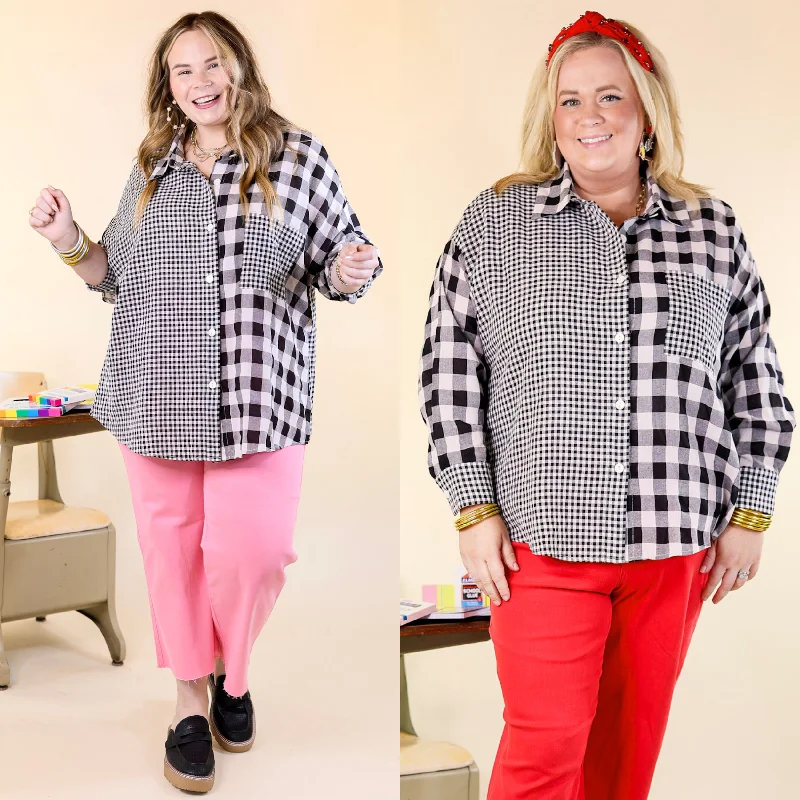 Urban Style Promotions Waiting For You Mix Plaid Button Up Top in Black