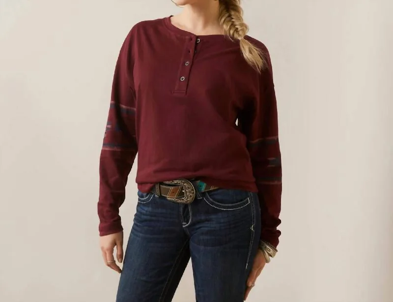 The Latest Fashion Trends Relaxed Henley Top In Tawny Port